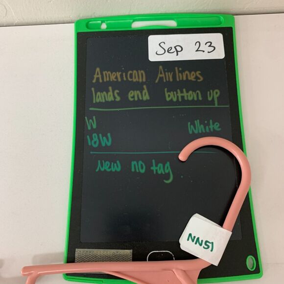 American Airlines Lands End Button Shirt Plus 18W White Herringbone Short Sleeve - Picture 11 of 12